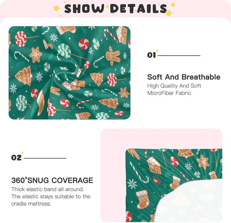 SDMKA Christmas Candy Crib Sheets for Boys Girls - Portable Microfiber Fitted Crib Sheet for Standard Crib and Toddler Mattress, Soft & Breathable, 28x52 Inch - Image 5